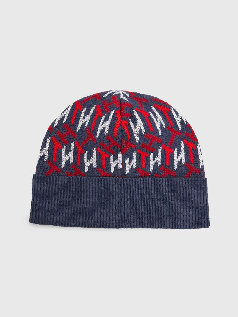 Fiú Tommy Hilfiger TH Beanie HATS Kék Piros | HU 2364VRW